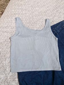 Light Blue Ribbed padded Tank Top