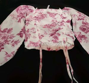Off-Shoulder Floral Print Ruched Top