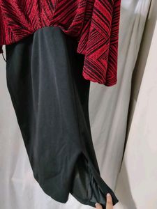 Shimmering Red Black Slit Dress