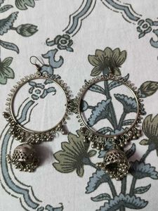 Boho Oxidized Silver Jhumka Earrings(2 set)