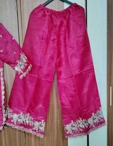 Embroidered Magenta Kurta with plazo and dupatta