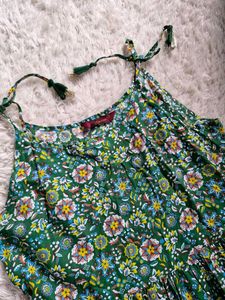 sangria Green Floral Print Summer Dress