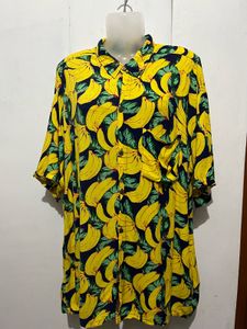 Vibrant Banana Print Button-Up Shirt