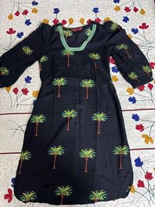 Palm Print Black Kurta