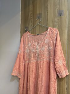 Peach Embroidered Casual Dress