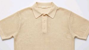 Men's Beige Knit Polo Shirt