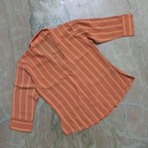Orange Striped Button-Up Shirt