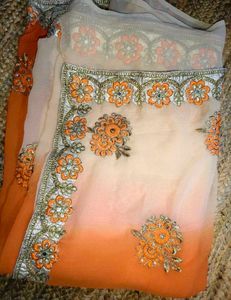 Stunning Orange Ombre Embroidered Saree