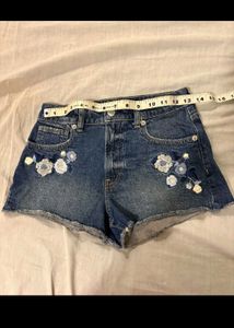 Embroidered Denim Shorts