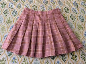 pink pleated checked skirt
