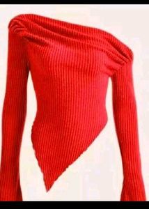 Chic Red One-Shoulder Asymmetrical Top