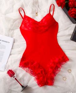 Stunning Red Lace sheer Trim Bodysuit