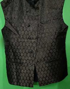 Premium Black Brocade Nehru Vest
