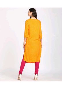 Orange Printed Viscose Rayon Straight Kurta
