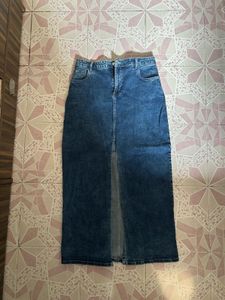 Denim Midi Skirt with Slit