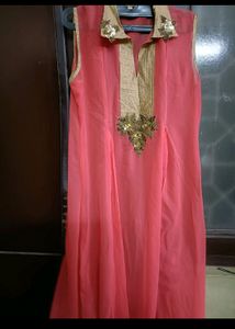 Designer Pink With Golden Work Kurti In Xl Size