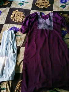 Elegant Purple Kurta with White Pants Set