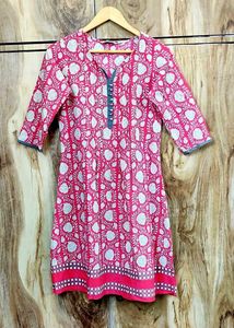 Pink Floral Print Cotton Kurta Size-34