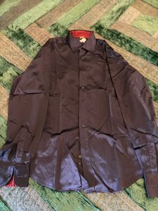 Men's Dark Silky Button-Up Shirt
