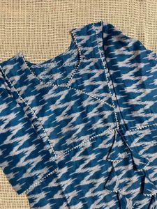 Blue Ikat Kurta Set with Tassels