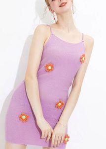 Purple Floral Knit Mini Dress