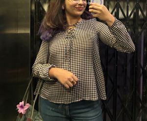 Gingham Tie-Neck Top