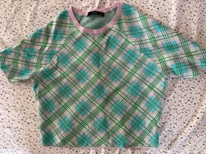 Mango Checkered Short Sleeve Top