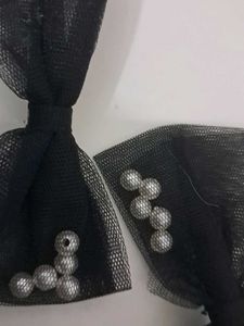 Black Bow Hair Clips with Pearls
