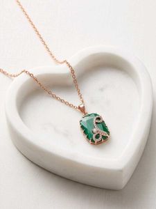 Rose Gold Green Stone Solitaire Pendant Necklace