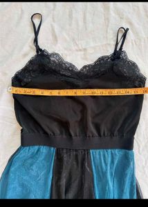 Boho Lace Trim Black &amp; Blue Maxi Dress
