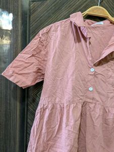 Chic Pink Collared Shirt Dress