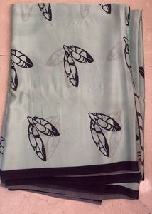 Satin Light Green Saree with Leaf Print