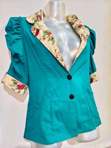 Teal Floral Trim Blazer