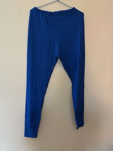 Blue Textured Leggings
