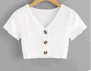White Button-Up Crop Top