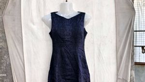 3829. Navy Blue Textured Sleeveless Dress