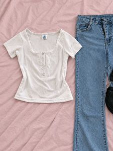 White button Crop Top