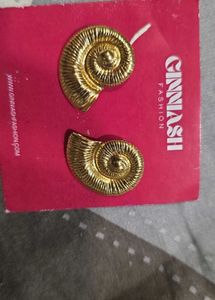 Gold Tone Nautilus Shell Earrings