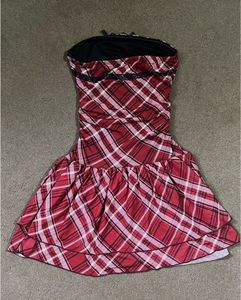 Red Plaid Strapless tube Mini Dress