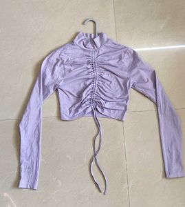 Lavender Ruched Mock Neck Crop Top 1