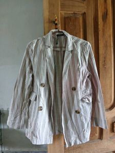 Tokyo Talkies Beige Striped Casual Blazer