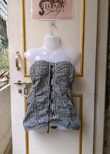 Gingham Strapless Ruched Top