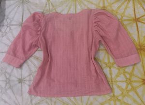 Cute Pink Puff Sleeve Square Neck Top