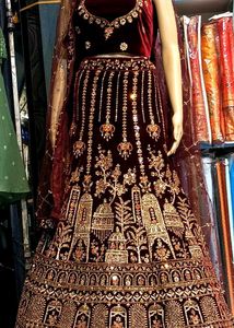 Elegant Maroon Embellished Lehenga Choli Set
