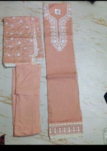 Peach Embroidered unstitched suit Set with Dupatta