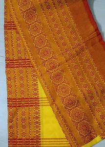 85)yellow red begumpuri saree