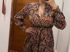 zara Boho Paisley Print Long Sleeve Dress