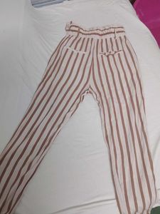 Striped High-Waisted Paperbag Pants