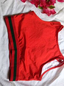 Red Sports Bra with Stripe Detail
