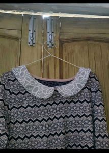 Cozy Patterned Mini Dress with Lace Collar